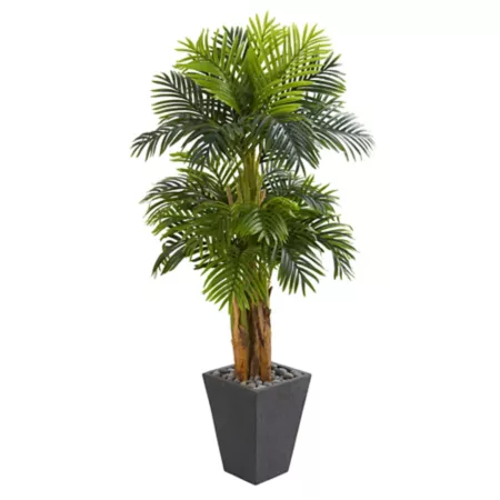 Nearly Natural 5.5 ft Artificial Triple Areca Palm Tree in Slate Finish Planter Artificial Plants & Flowers