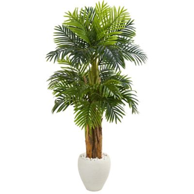 Nearly Natural 5.5 ft. Artificial Triple Areca Palm Tree in White Planter
