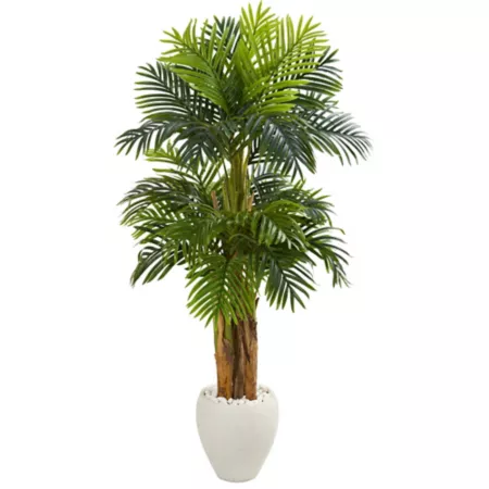 Nearly Natural 5.5 Foot Artificial Triple Areca Palm Tree in White Planter Artificial Plants & Flowers