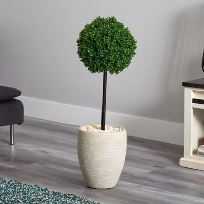 Image showing  3 ft. UV-Resistant Indoor/Outdoor Artificial Boxwood Ball Topiary Tree in Oval Planter