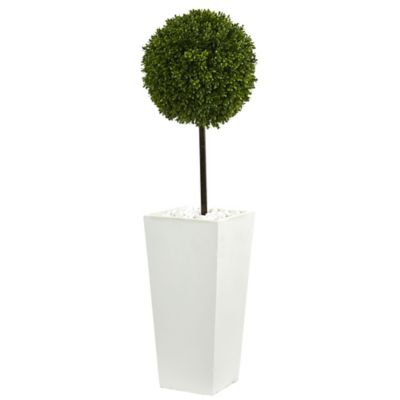Nearly Natural 3.5 ft. UV-Resistant Indoor/Outdoor Artificial Boxwood Ball Topiary Tree in White Tower Planter