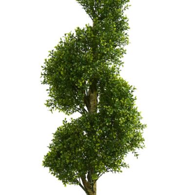 Image showing  5 ft. Indoor/Outdoor UV-Resistant Artificial Boxwood Spiral Topiary Tree in Slate Planter