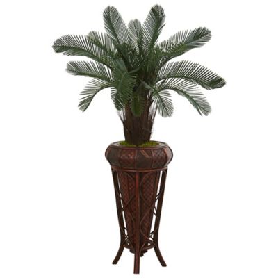 Nearly Natural 4 ft. UV-Resistant Indoor/Outdoor Artificial Cycas Tree in Decorative Stand