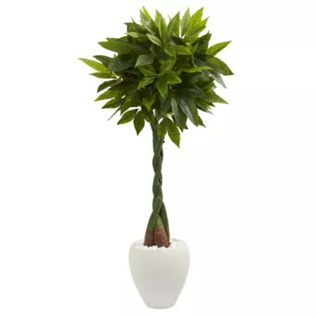 Nearly Natural 5 ft Real Touch Artificial Money Tree in White Oval Planter Artificial Plants & Flowers