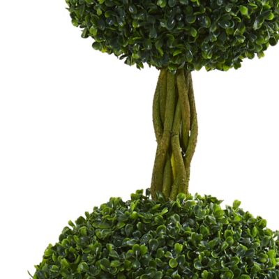 Image showing  5 ft. Indoor/Outdoor UV-Resistant Double Ball Boxwood Topiary Artificial Tree in Slate Planter