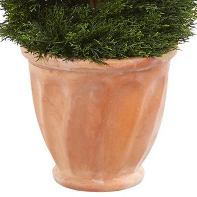 Image showing  4.5 ft. UV-Resistant Indoor/Outdoor Artificial Double Pond Cypress Topiary Tree in Terracotta Planter