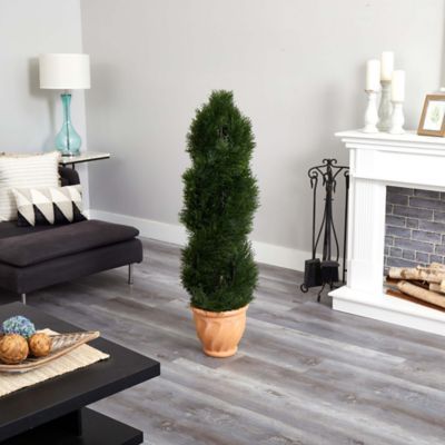 Image showing  4.5 ft. UV-Resistant Indoor/Outdoor Artificial Double Pond Cypress Topiary Tree in Terracotta Planter