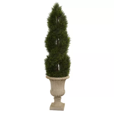 Double Pond Artificial Cypress Spiral Topiary Tree UV Resistant Indoor/Outdoor Almost Natural 5 Feet in Urn Artificial Plants & Flowers