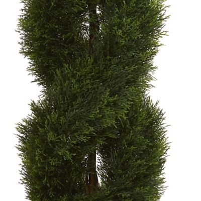 Image showing  5 ft. UV-Resistant Indoor/Outdoor Artificial Double Pond Cypress Spiral Topiary Tree in Urn