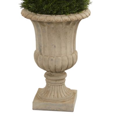 Image showing  5 ft. UV-Resistant Indoor/Outdoor Artificial Double Pond Cypress Spiral Topiary Tree in Urn