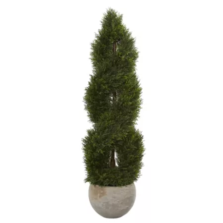 Artificial Spiral Cypress for Double Pond 4 ft UV Resistant Indoor/Outdoor Almost Natural in Sand Colored Planter Artificial Plants & Flowers