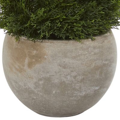 Image showing  4 ft. UV-Resistant Indoor/Outdoor Artificial Double Pond Cypress Spiral Tree in Sand-Colored Planter