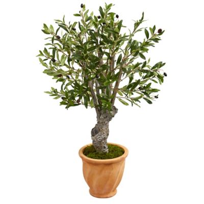 Nearly Natural 3 ft. Artificial Olive Tree in Terracotta Planter