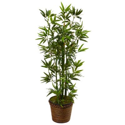 Nearly Natural 4 ft. Artificial Bamboo Tree in Coiled Rope Planter