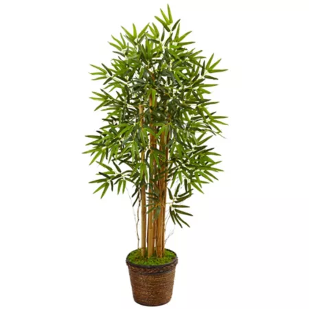 4.5 ft Almost Natural Artificial Bamboo Tree in Coiled Rope Planter Artificial Plants & Flowers