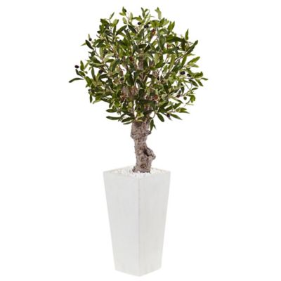 Nearly Natural 3.5 ft. Artificial Olive Tree in White Tower Planter