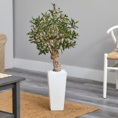 Image showing  3.5 ft. Artificial Olive Tree in White Tower Planter