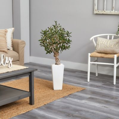 Image showing  3.5 ft. Artificial Olive Tree in White Tower Planter