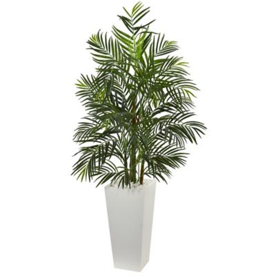 Nearly Natural 5 ft. UV-Resistant Indoor/Outdoor Artificial Areca Palm Tree in White Planter