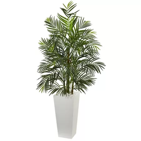 Nearly Natural 5' Indoor/Outdoor UV Resistant Artificial Areca Palm Tree in White Planter Artificial Plants & Flowers