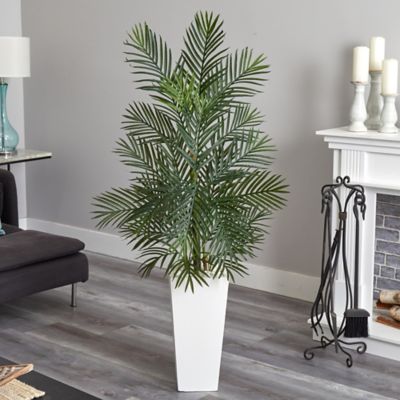 Image showing  5 ft. UV-Resistant Indoor/Outdoor Artificial Areca Palm Tree in White Planter