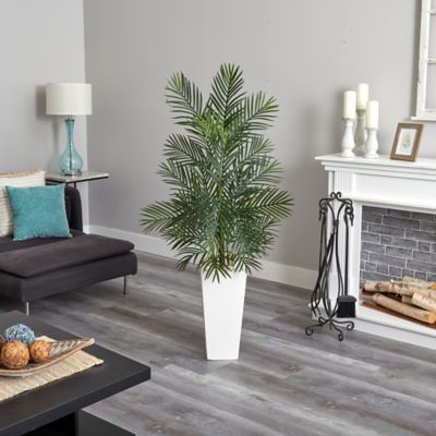 Image showing  5 ft. UV-Resistant Indoor/Outdoor Artificial Areca Palm Tree in White Planter