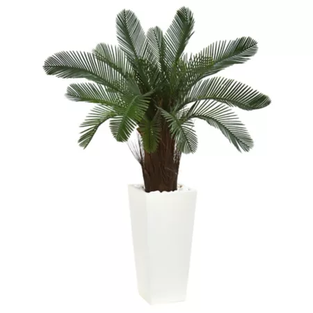 40" Almost Natural Indoor/Outdoor UV Resistant Cycas Artificial Tree in White Tower Planter Artificial Plants & Flowers