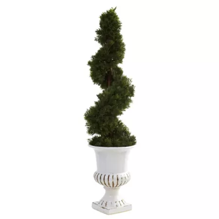 Nearly Natural 31 in Indoor/Outdoor Cedar Spiral with Urn Artificial Plants & Flowers