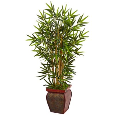 Nearly Natural 3.5 ft. Artificial Bamboo Tree in Wooden Decorative Planter