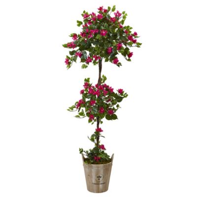 Nearly Natural 5.5 ft. Bougainvillea Tree with European Barrel Planter