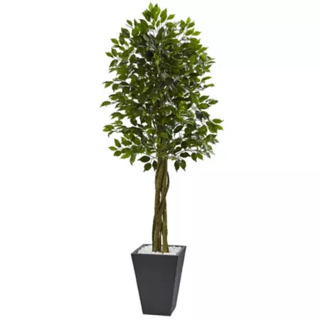 6.5 ft UV Resistant Indoor/Outdoor Artificial Ficus with Nearly Natural Slate Planter Artificial Plants & Flowers