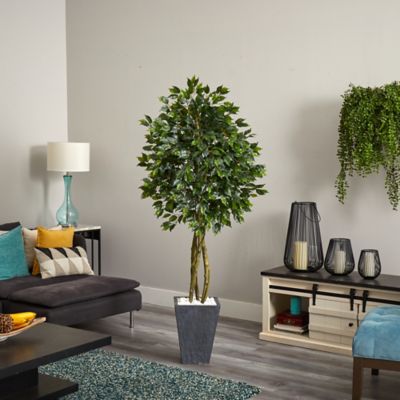 Image showing 5 th Nearly Natural 6.5 ft. UV-Resistant Indoor/Outdoor Artificial Ficus Tree with Slate Planter