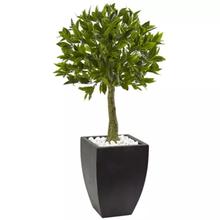 Nearly Natural 42 in UV Resistant Indoor/Outdoor Laurel Leaf Topiary with Washed Black Planter Artificial Plants & Flowers