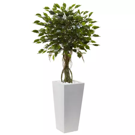 Nearly Natural 52 in UV Resistant Indoor/Outdoor Ficus with White Planter Artificial Plants & Flowers