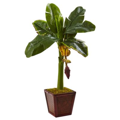 Nearly Natural 32 in. Artificial Banana Tree in Wooden Planter