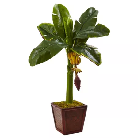 Nearly Natural 32" Artificial Banana Plant in Wooden Pot Artificial Plants & Flowers