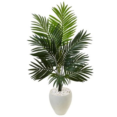 Nearly Natural 4.5 ft. Artificial Kentia Palm Tree in White Oval Planter