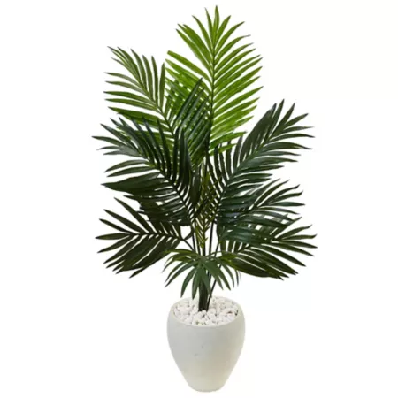 Nearly Natural 4.5 ft Artificial Kentia Palm Tree in White Oval Planter Artificial Plants & Flowers