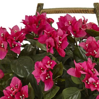 Image showing  18 in. Bougainvillea Flowering Plant in Rustic Wood Planter