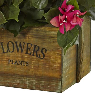 Image showing  18 in. Bougainvillea Flowering Plant in Rustic Wood Planter