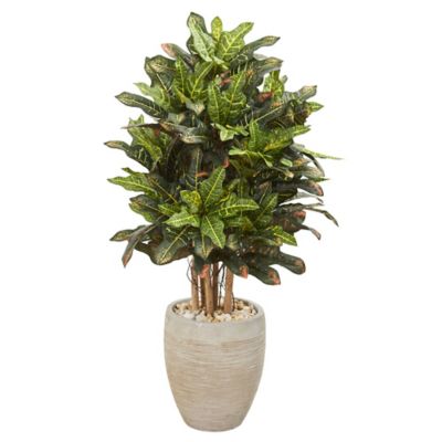 Nearly Natural 3.5 ft. Croton Artificial Plant in Sand-Colored Planter