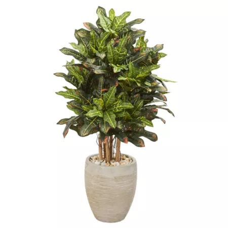 Almost Natural 3.5 Foot Artificial Croton Plant in Sand Colored Planter Artificial Plants & Flowers