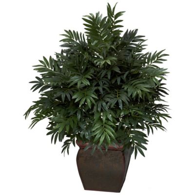 Nearly Natural 43 in. Triple Bamboo Palm Silk Plant with Decorative Planter