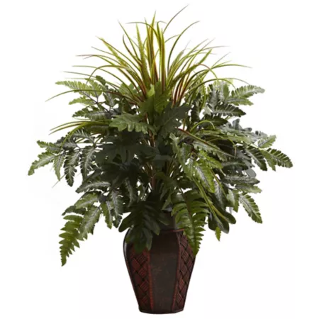 Nearly Natural 29 in Grass and Fern Mix with Decorative Planter Artificial Plants & Flowers