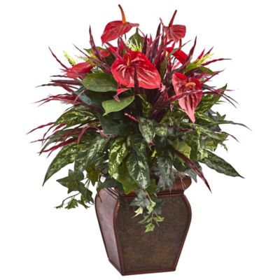 Nearly Natural 28 in. Anthurium Mixed Plant with Planter