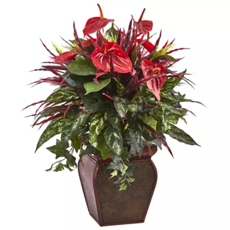 28" Nearly Natural Anthurium Mixed Plant with Planter Artificial Plants & Flowers