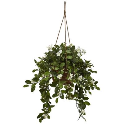 Nearly Natural 24 in. Mixed Stephanotis Hanging Basket