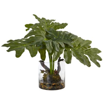 Nearly Natural 14 in. Philodendron Arrangement with Vase