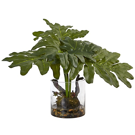 Nearly Natural 14 in. Philodendron Arrangement with Vase