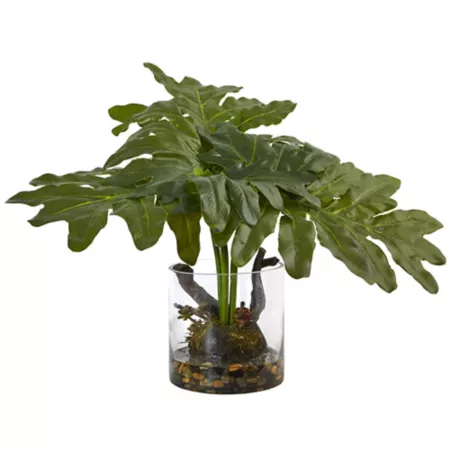 Nearly Natural 14 in Philodendron Arrangement with Vase Artificial Plants & Flowers